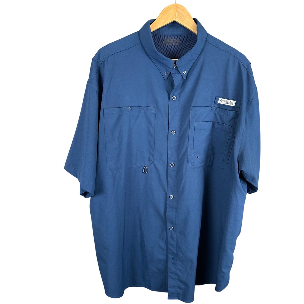 Columbia PFG Mens Blue Short Sleeve Fishing Shirt Ventilated Button Down XL
